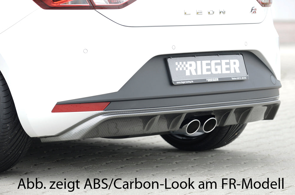 Seat Leon (5F) Rieger Heckschürzenansatz  für Doppelendrohr mittig, ABS, schwarz glänzend, 
inkl. Montagezubehör, Gutachten