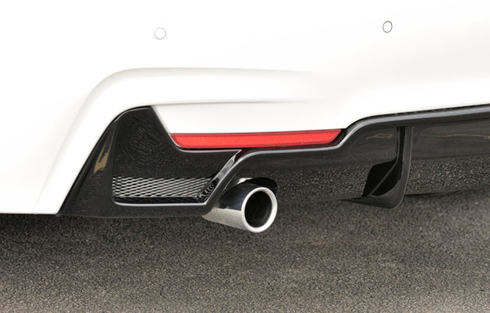 BMW 4er F32  (3C) Rieger Heckeinsatz nur für M-Paket-Heckschürze mit Gittereinsatz li./re., für orig. Endrohr li., ABS, schwarz glänzend, für Fzg. mit M-Technik, 
inkl. Alugitter, Montagezubehör, Gutachten