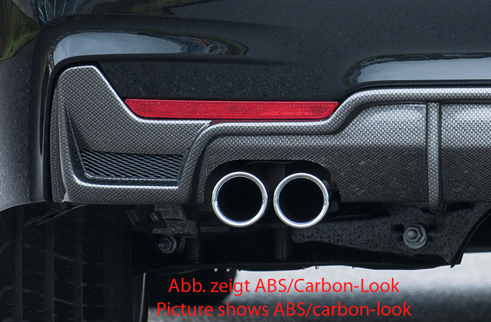 BMW 4er F32  (3C) Rieger Heckeinsatz nur für M-Paket-Heckschürze mit Gittereinsatz li./re., für orig. Doppelendrohr li, ABS, schwarz glänzend, für Fzg. mit M-Technik, 
inkl. Alugitter, Montagezubehör, Gutachten