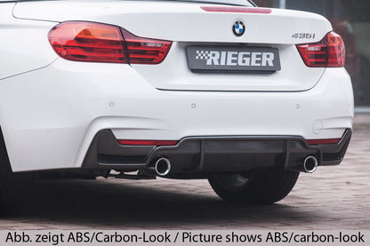 BMW 4er F32  (3C) Rieger Heckeinsatz (nur 435i) nur für M-Paket-Heckschürze mit Gittereinsatz li./re., für orig. Endrohr li. u. re. (435i-/440i-Look), ABS, schwarz glänzend, für Fzg. mit M-Technik, 
inkl. Alugitter, Montagezubehör, Gutachten