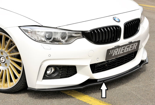 BMW 4er F32  (3C) Rieger Spoilerschwert für orig. M-Paket-Frontschürze gerade Version, für orig. Frontschürze, ABS, schwarz glänzend, für Fzg. mit M-Technik, 
inkl. ABE, Montagezubehör