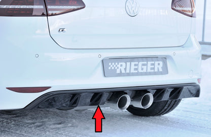 VW Golf 7 R Rieger Heckeinsatz  für Doppelendrohr mittig, (2x100mm ø), ABS, schwarz glänzend, 
inkl. Montagezubehör, Gutachten