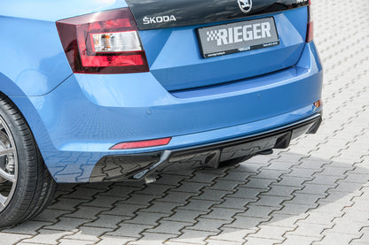 Skoda Rapid (NH) Rieger Heckeinsatz  für orig. Endschalldämpfer, ABS, schwarz glänzend, 
inkl. Montagezubehör, Gutachten