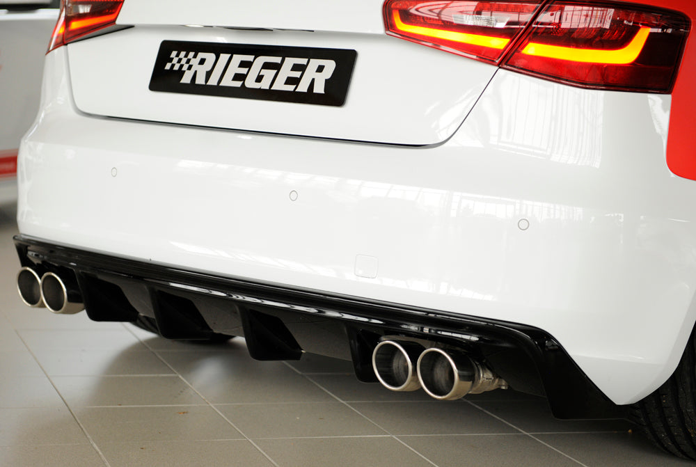 Audi A3 (8V) Rieger Heckeinsatz (GBL56787)  für Doppelendrohr li. u. re., ABS, schwarz glänzend, für Fzg. ohne S-Line Exterieur, 
inkl. Montagezubehör, Gutachten