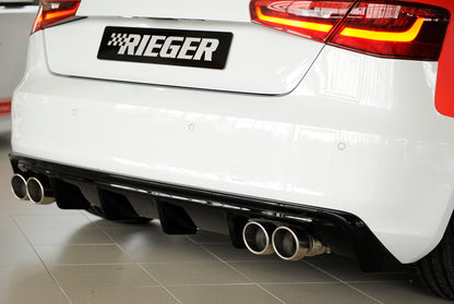 Audi A3 (8V) Rieger Heckeinsatz (GBL56787)  für Doppelendrohr li. u. re., ABS, schwarz glänzend, für Fzg. ohne S-Line Exterieur, 
inkl. Montagezubehör, Gutachten
