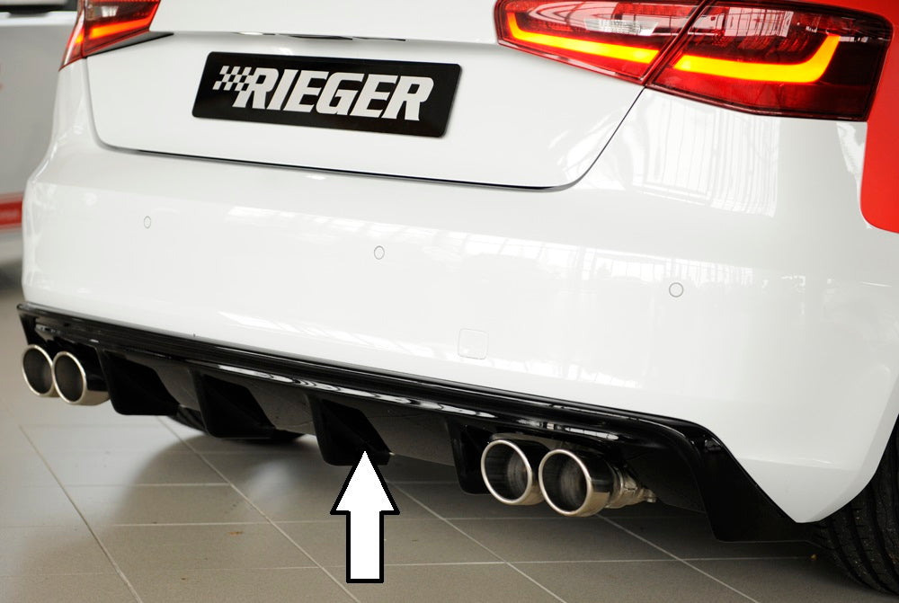 Audi A3 (8V) Rieger Heckeinsatz (GBL56787)  für Doppelendrohr li. u. re., ABS, schwarz glänzend, für Fzg. ohne S-Line Exterieur, 
inkl. Montagezubehör, Gutachten