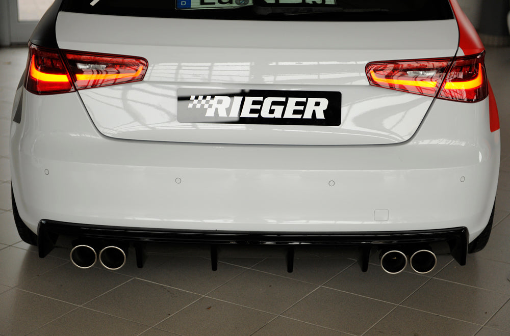 Audi A3 (8V) Rieger Heckeinsatz (GBL56787)  für Doppelendrohr li. u. re., ABS, schwarz glänzend, für Fzg. ohne S-Line Exterieur, 
inkl. Montagezubehör, Gutachten