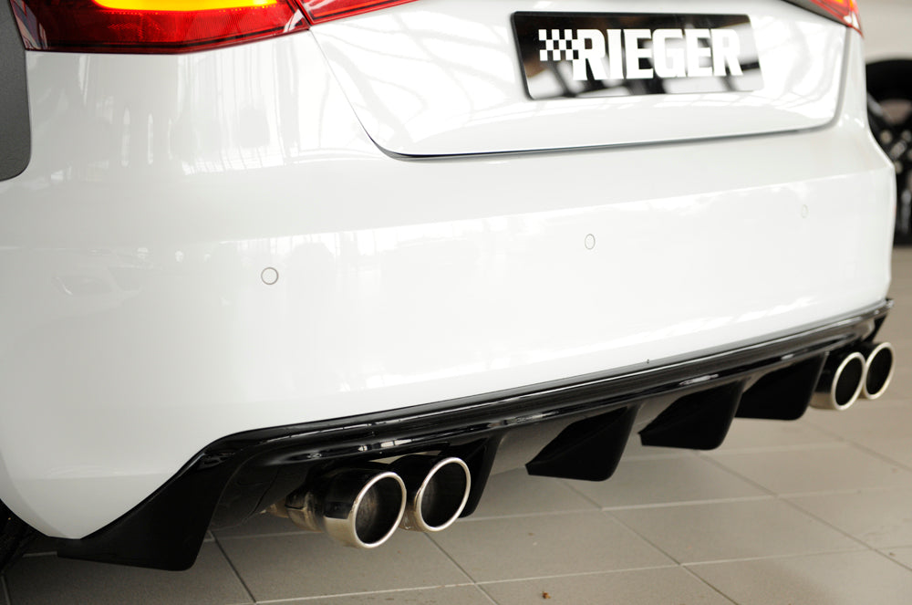 Audi A3 (8V) Rieger Heckeinsatz (GBL56787)  für Doppelendrohr li. u. re., ABS, schwarz glänzend, für Fzg. ohne S-Line Exterieur, 
inkl. Montagezubehör, Gutachten