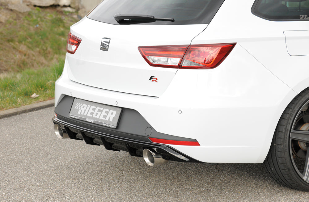 Seat Leon FR (5F) Rieger Heckeinsatz  für Sportendrohr li. u. re., (100mm ø), ABS, schwarz glänzend, 
inkl. Montagezubehör, Gutachten