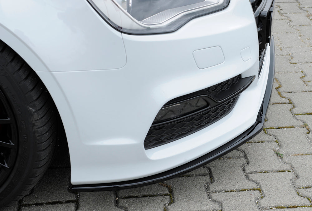 Audi A3 (8V) Rieger Spoilerschwert für orig. S-Line Frontschürze gekantete Version, für orig. Frontschürze, ABS, schwarz glänzend, für Fzg. mit S-Line Exterieur, 
inkl. Montagezubehör, ABE