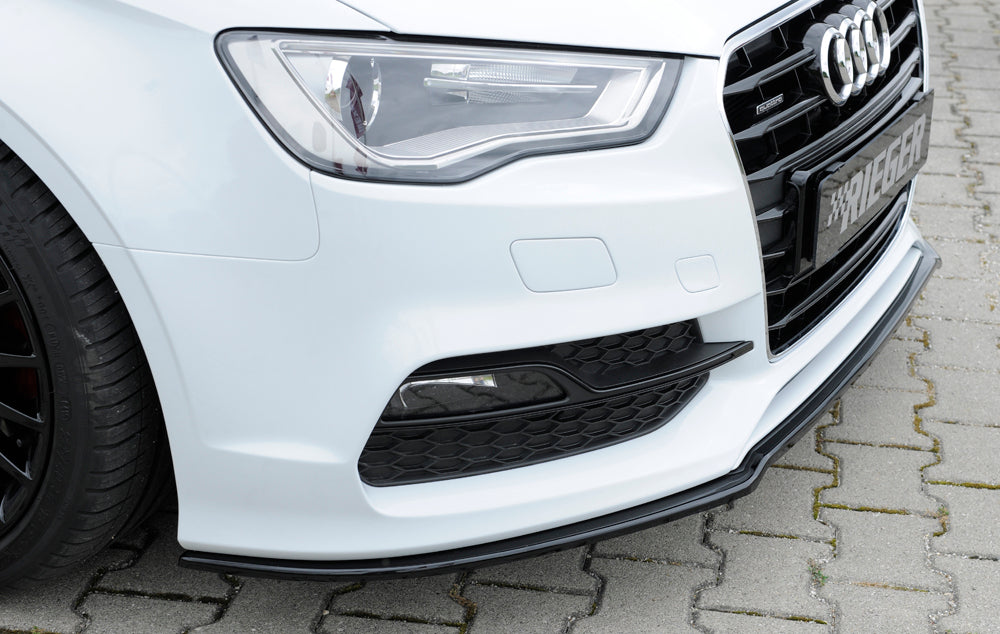 Audi A3 (8V) Rieger Spoilerschwert für orig. S-Line Frontschürze gekantete Version, für orig. Frontschürze, ABS, schwarz glänzend, für Fzg. mit S-Line Exterieur, 
inkl. Montagezubehör, ABE