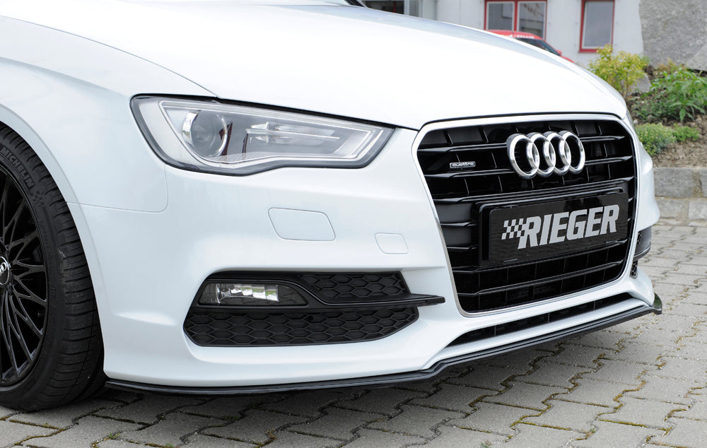 Audi A3 (8V) Rieger Spoilerschwert für orig. S-Line Frontschürze gekantete Version, für orig. Frontschürze, ABS, schwarz glänzend, für Fzg. mit S-Line Exterieur, 
inkl. Montagezubehör, ABE