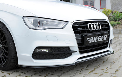 Audi A3 (8V) Rieger Spoilerschwert für orig. S-Line Frontschürze gekantete Version, für orig. Frontschürze, ABS, schwarz glänzend, für Fzg. mit S-Line Exterieur, 
inkl. Montagezubehör, ABE