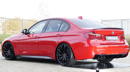 BMW 3er F30  (3L) Rieger Heckeinsatz nur für M-Paket-Heckschürze für orig. Doppelendrohr li, ABS, schwarz glänzend, für Fzg. mit M-Technik, 
inkl. Montagezubehör, Gutachten