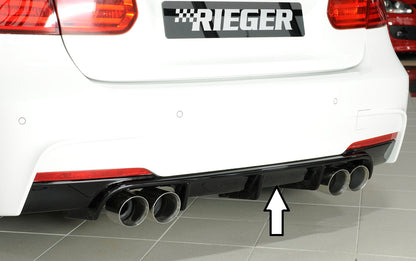 BMW 3er F30  (3L) Rieger Heckeinsatz nur für M-Paket-Heckschürze für Doppelendrohr li. u. re. (335i-/340i-Look), (4x90mm ø), ABS, schwarz glänzend, für Fzg. mit M-Technik, 
inkl. Montagezubehör, Gutachten