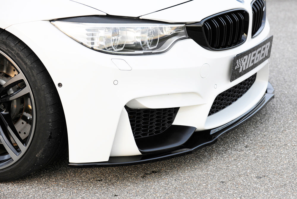 BMW 3er F80 M3 (M3) Rieger Spoilerschwert für Frontschürze ohne BMW-Performance Frontaufsatz gekantete Version, für orig. Frontschürze, ABS, schwarz glänzend, 
inkl. ABE, Montagezubehör