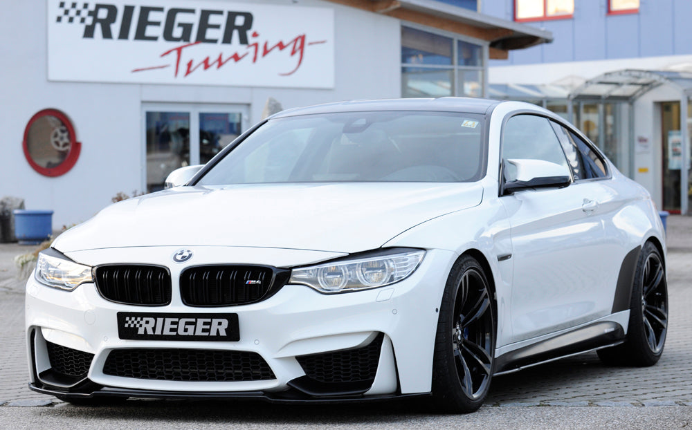 BMW 3er F80 M3 (M3) Rieger Spoilerschwert für Frontschürze ohne BMW-Performance Frontaufsatz gekantete Version, für orig. Frontschürze, ABS, schwarz glänzend, 
inkl. ABE, Montagezubehör