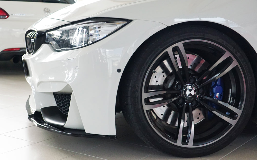 BMW 3er F80 M3 (M3) Rieger Spoilerschwert für Frontschürze ohne BMW-Performance Frontaufsatz gekantete Version, für orig. Frontschürze, ABS, schwarz glänzend, 
inkl. ABE, Montagezubehör