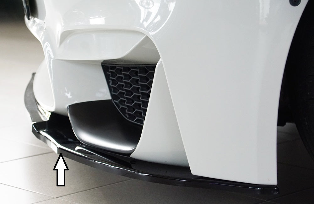 BMW 3er F80 M3 (M3) Rieger Spoilerschwert für Frontschürze ohne BMW-Performance Frontaufsatz gekantete Version, für orig. Frontschürze, ABS, schwarz glänzend, 
inkl. ABE, Montagezubehör