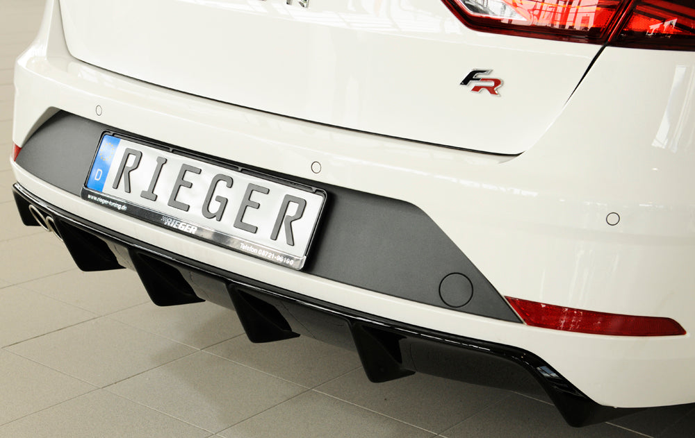 Seat Leon FR (5F) Rieger Heckeinsatz für Fzg. ohne Anhängekupplung für Doppelendrohr li., ABS, schwarz glänzend, 
inkl. Montagezubehör, Gutachten