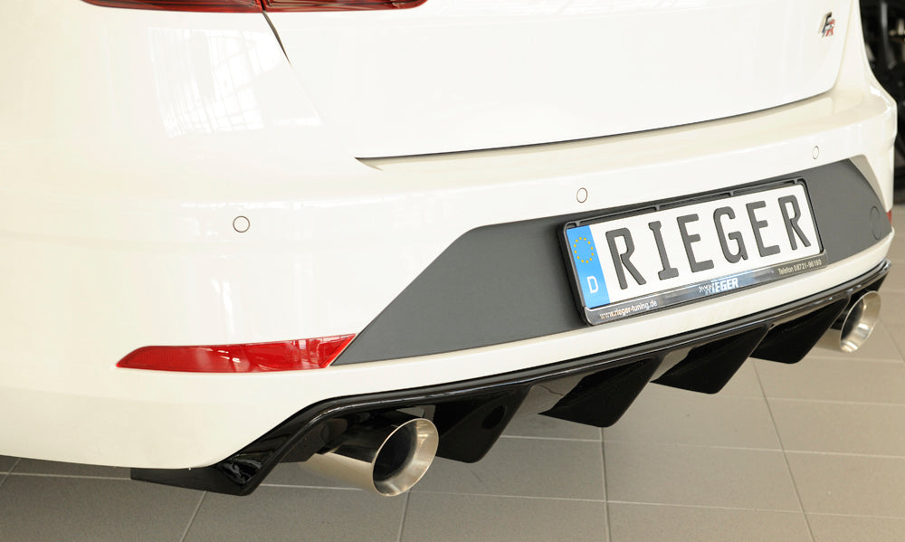 Seat Leon FR (5F) Rieger Heckeinsatz für Fzg. ohne Anhängekupplung für Sportendrohr li. u. re., (100mm ø), ABS, schwarz glänzend, 
inkl. Montagezubehör, Gutachten