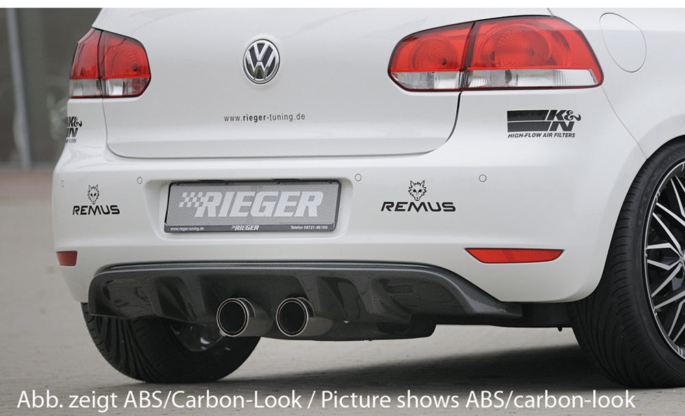 VW Golf 6 Rieger Heckeinsatz (GBL-59514)  für Doppelendrohr mittig, ABS, schwarz glänzend, 
inkl. Montagezubehör, Gutachten