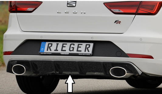 Seat Leon FR (5F) Rieger Heckeinsatz für Fzg. ohne Anhängekupplung für Sportendrohr li. u. re., (152x95mm oval), ABS, schwarz glänzend, 
inkl. Montagezubehör, Gutachten