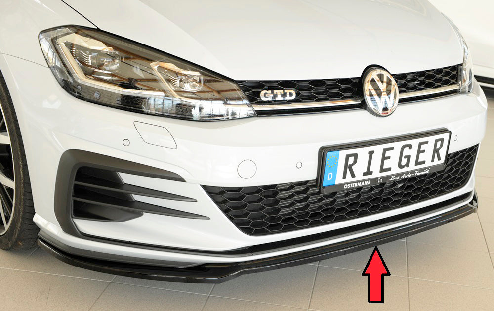 VW Golf 7 GTD Rieger Spoilerschwert nur für GTI / GTD / GTE für orig. Frontschürze für orig. Frontschürze, ABS, schwarz glänzend, 
inkl. Montagezubehör, ABE