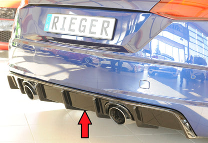 Audi TT (8J-FV/8S) Rieger Heckeinsatz  für orig. Endrohr li. u. re., ABS, schwarz glänzend, für Fzg.
mit S-Line Exterieur (bis Facelift), 
ohne S-Line Exterieur (ab Facelift), 
inkl. Montagezubehör, Gutachten