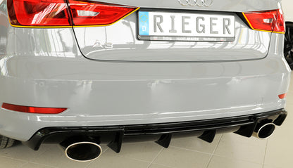 Audi A3 (8V) Rieger Heckeinsatz  für Sportendrohr li. u. re., (152x95mm oval), ABS, schwarz glänzend, für Fzg. mit S-Line Exterieur, 
inkl. Montagezubehör, Gutachten