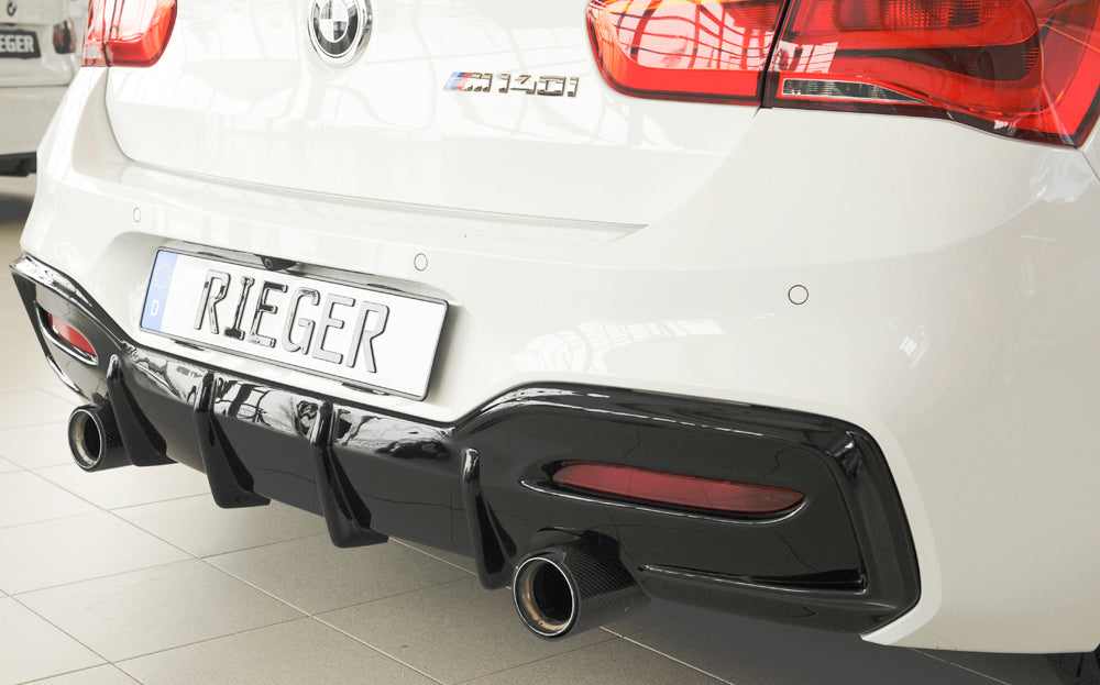 BMW 1er F20  (1K4) Rieger Heckeinsatz nur für M-Paket-Heckschürze, nur M135i / M140i für orig. Endrohr li. u. re. (M135i-/M140i-Look), ABS, schwarz glänzend, für Fzg. mit M-Technik, 
inkl. Montagezubehör, Gutachten