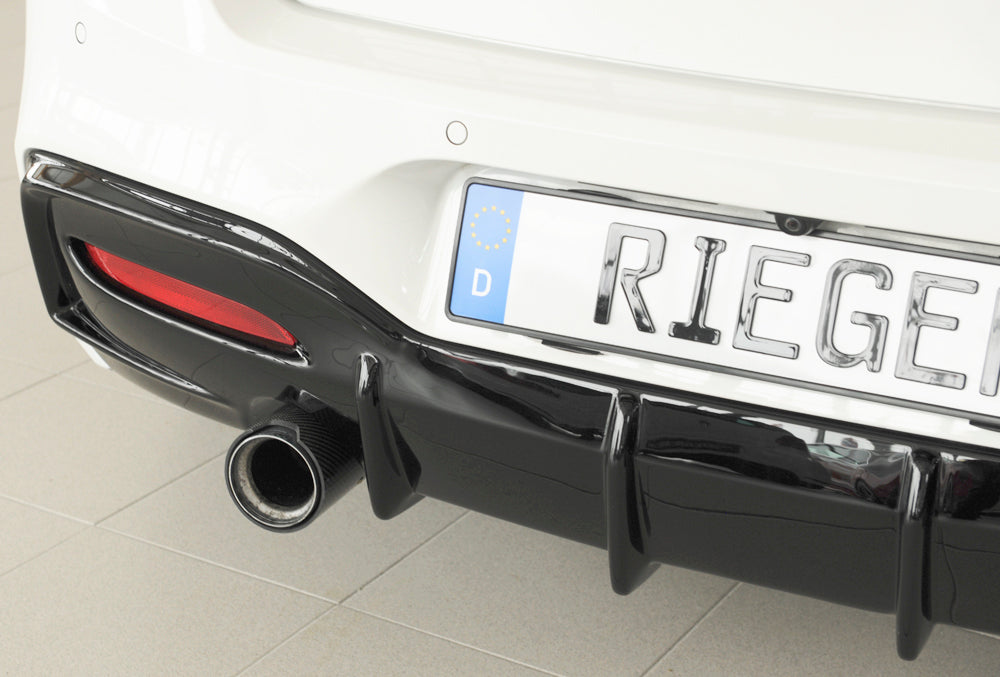 BMW 1er F20  (1K4) Rieger Heckeinsatz nur für M-Paket-Heckschürze, nur M135i / M140i für orig. Endrohr li. u. re. (M135i-/M140i-Look), ABS, schwarz glänzend, für Fzg. mit M-Technik, 
inkl. Montagezubehör, Gutachten