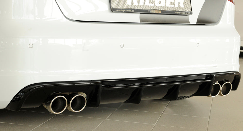 Audi A3 S3 (8V) Rieger Heckeinsatz (Typ: 88142)  für orig. Doppelendrohr li u. re, ABS, schwarz glänzend, für Fzg. mit S-Line Exterieur, 
inkl. Montagezubehör, Gutachten