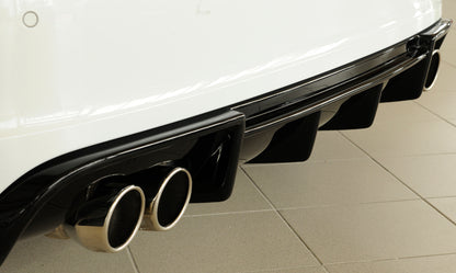 Audi A3 S3 (8V) Rieger Heckeinsatz (Typ: 88142)  für orig. Doppelendrohr li u. re, ABS, schwarz glänzend, für Fzg. mit S-Line Exterieur, 
inkl. Montagezubehör, Gutachten