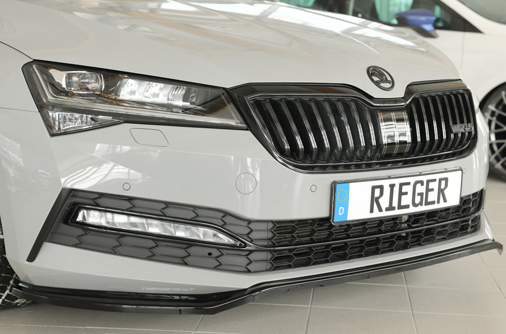 Skoda Superb III (3T/3V) Rieger Spoilerschwert für orig. Frontschürze, ABS, schwarz glänzend, 
inkl. Montagezubehör, ABE