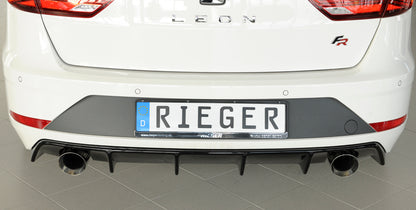 Seat Leon FR (5F) Rieger Heckeinsatz (wie 88135+AHK) für Fzg. mit orig. Anhängekupplung für Sportendrohr li. u. re., (100mm ø), ABS, schwarz glänzend, für Fzg. mit Anhängekupplung, 
inkl. Montagezubehör, Gutachten