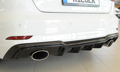 Audi A3 (8V) Rieger Heckeinsatz  für Sportendrohr li. u. re., (152x95mm oval), ABS, schwarz glänzend, für Fzg. mit S-Line Exterieur, 
inkl. Montagezubehör, Gutachten