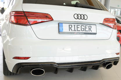 Audi A3 (8V) Rieger Heckeinsatz  für Sportendrohr li. u. re., (152x95mm oval), ABS, schwarz glänzend, für Fzg. mit S-Line Exterieur, 
inkl. Montagezubehör, Gutachten