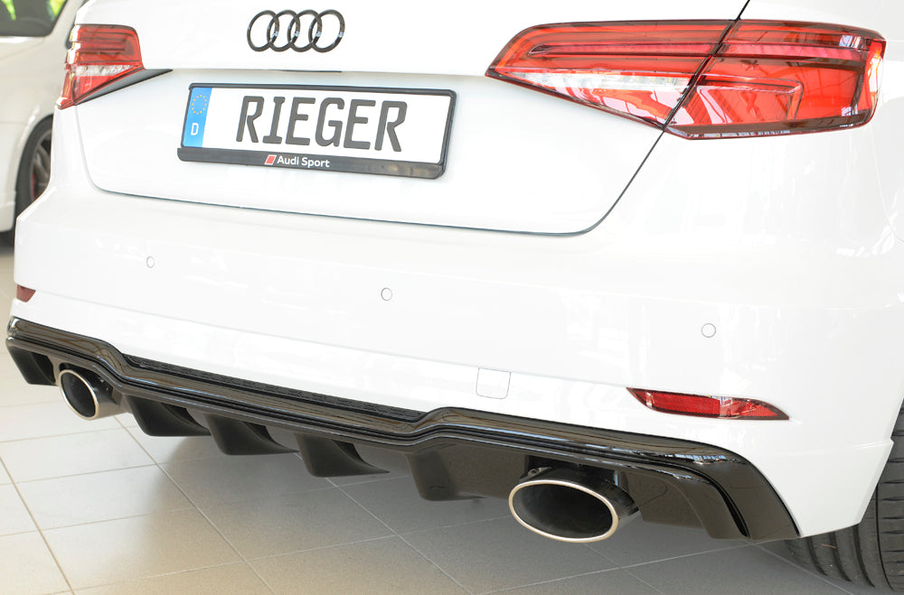 Audi A3 (8V) Rieger Heckeinsatz  für Sportendrohr li. u. re., (152x95mm oval), ABS, schwarz glänzend, für Fzg. mit S-Line Exterieur, 
inkl. Montagezubehör, Gutachten