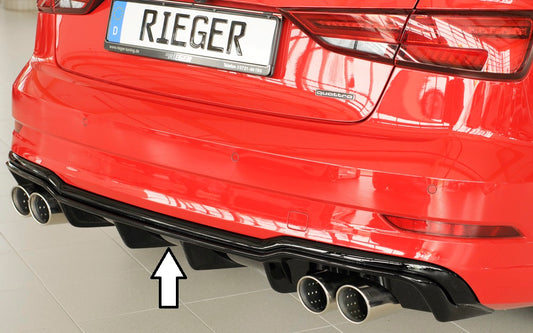 Audi A3 (8V) Rieger Heckeinsatz  für Sportendrohr li. u. re., (4x90mm ø), ABS, schwarz glänzend, für Fzg. mit S-Line Exterieur, 
inkl. Montagezubehör, Gutachten