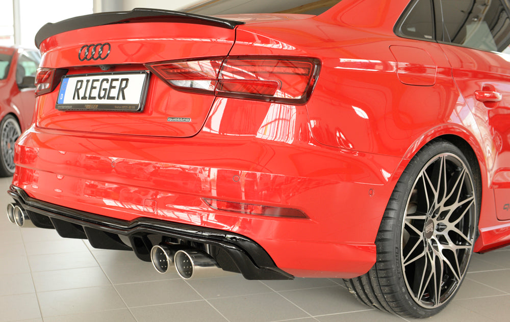Audi A3 (8V) Rieger Heckeinsatz  für Sportendrohr li. u. re., (4x90mm ø), ABS, schwarz glänzend, für Fzg. mit S-Line Exterieur, 
inkl. Montagezubehör, Gutachten