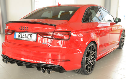Audi A3 (8V) Rieger Heckeinsatz  für Sportendrohr li. u. re., (4x90mm ø), ABS, schwarz glänzend, für Fzg. mit S-Line Exterieur, 
inkl. Montagezubehör, Gutachten