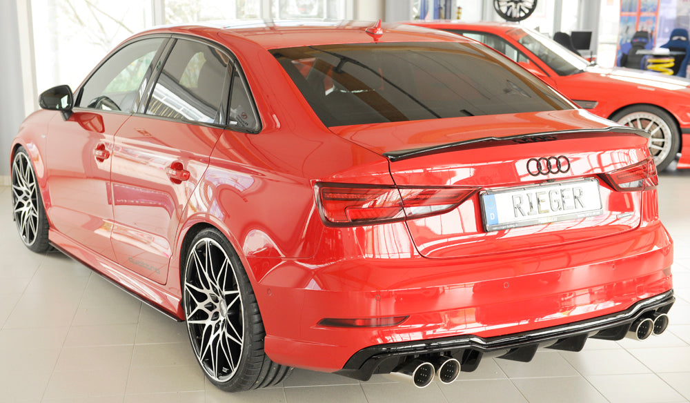 Audi A3 (8V) Rieger Heckeinsatz  für Sportendrohr li. u. re., (4x90mm ø), ABS, schwarz glänzend, für Fzg. mit S-Line Exterieur, 
inkl. Montagezubehör, Gutachten