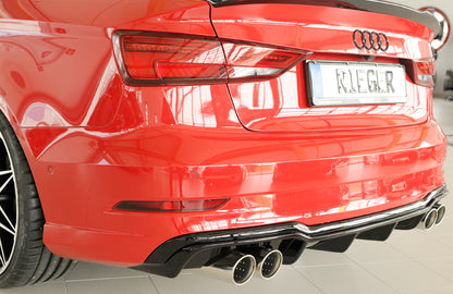 Audi A3 (8V) Rieger Heckeinsatz  für Sportendrohr li. u. re., (4x90mm ø), ABS, schwarz glänzend, für Fzg. mit S-Line Exterieur, 
inkl. Montagezubehör, Gutachten