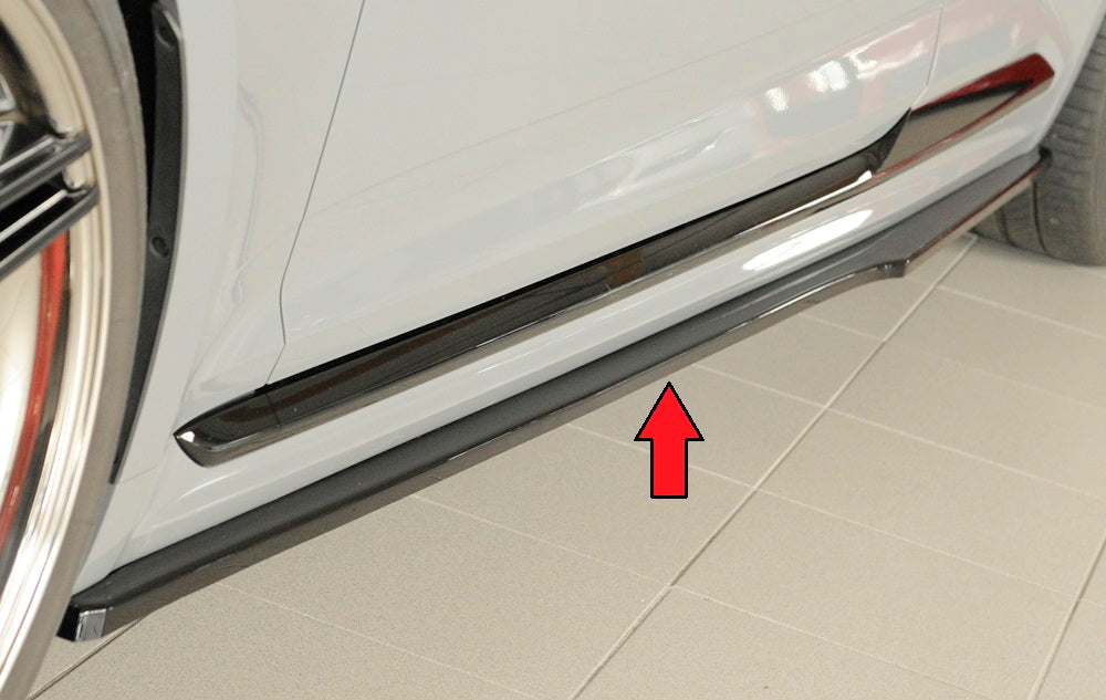 Audi RS5 (B9/F5) Rieger Seitenschwelleransatz nur für orig. RS5-Schweller links, für orig. Seitenschweller, ABS, schwarz glänzend, 
inkl. Montagezubehör, Gutachten