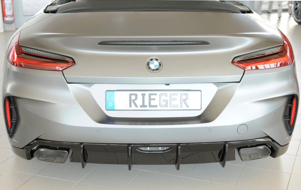 BMW Z4 (G4Z/G29) Rieger Heckeinsatz nur für M-Sport-Paket-Heckschürze für orig. Endrohr li. u. re., ABS, schwarz glänzend, für Fzg. mit M-Sport-Paket, 
inkl. Montagezubehör, Gutachten