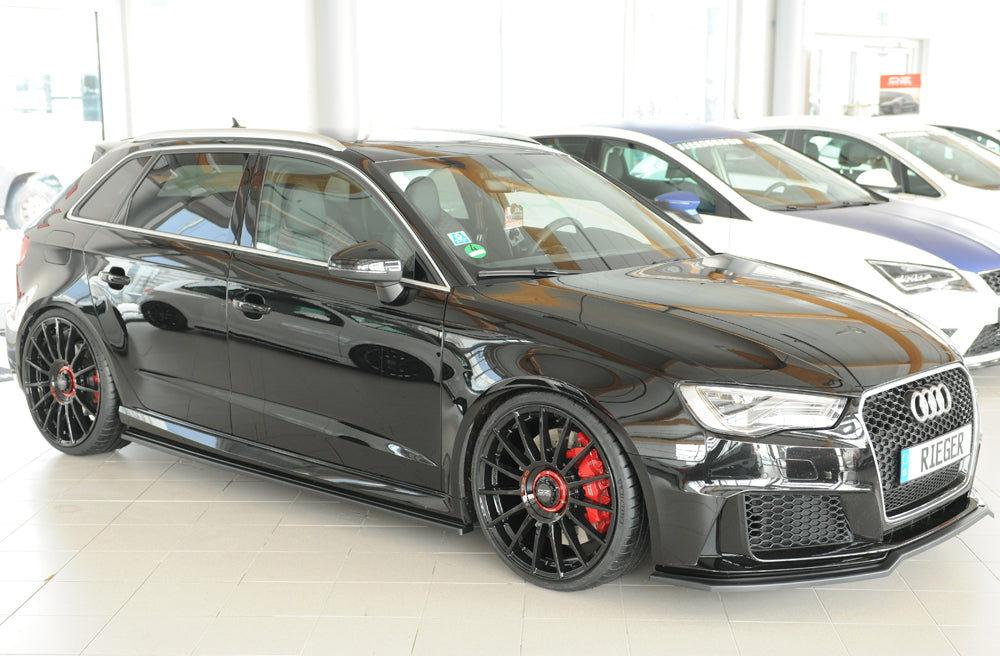 Audi RS3 (8V) Rieger Spoilerschwert für orig. Frontschürze, ABS, schwarz glänzend, 
inkl. Montagezubehör, ABE