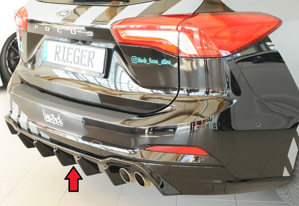 Ford Focus 4 ST (DEH) Rieger Heckeinsatz (für Fzg. mit AHK) für orig. Doppelendrohr re., (2x70mm ø), (2x80mm ø), ABS, schw...