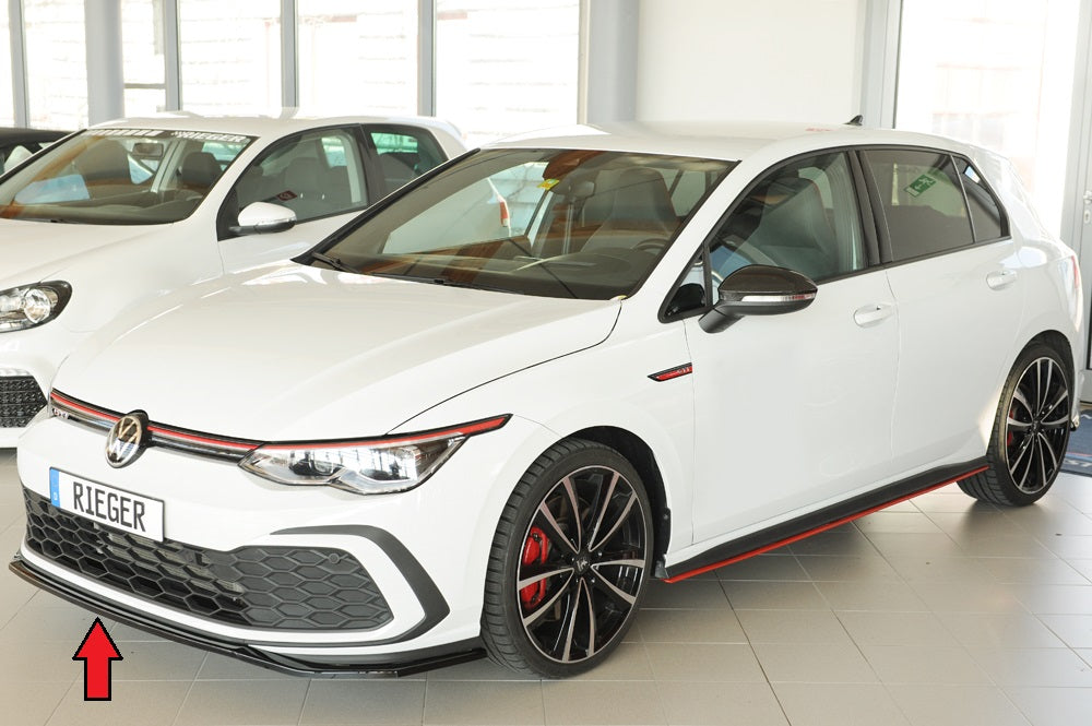 VW Golf 8 GTD Rieger Spoilerschwert nur für GTI / GTD / GTE für orig. Frontschürze, ABS, schwarz glänzend, 
inkl. Montagez...