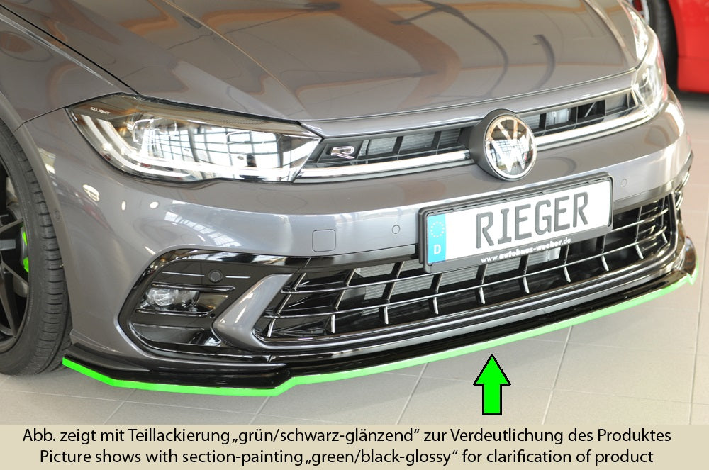VW Polo (AW) GTI Rieger Spoilerschwert für orig. Frontschürze, ABS, schwarz glänzend, 
inkl. Montagezubehör, ABE